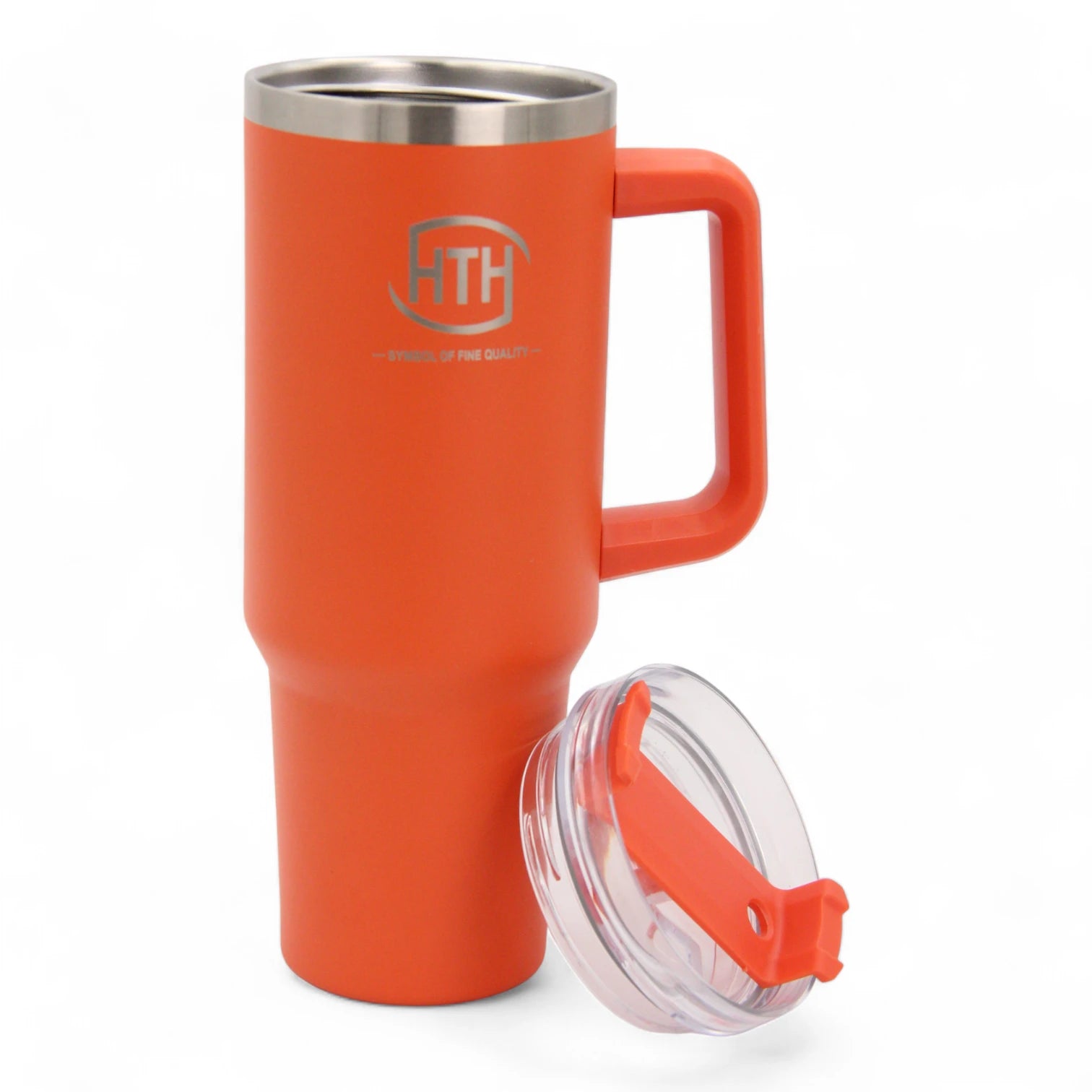 HTH Stainless Steel Travel Mug with Handle – Double Wall Insulated Coffee Cup, Leak-Proof Lid, Large Capacity, Orange - Damoo
