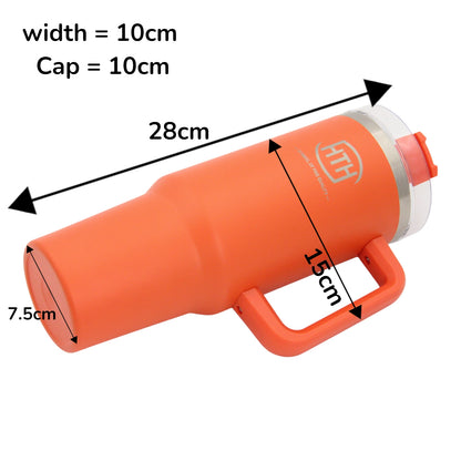HTH Stainless Steel Travel Mug with Handle – Double Wall Insulated Coffee Cup, Leak-Proof Lid, Large Capacity, Orange - Damoo