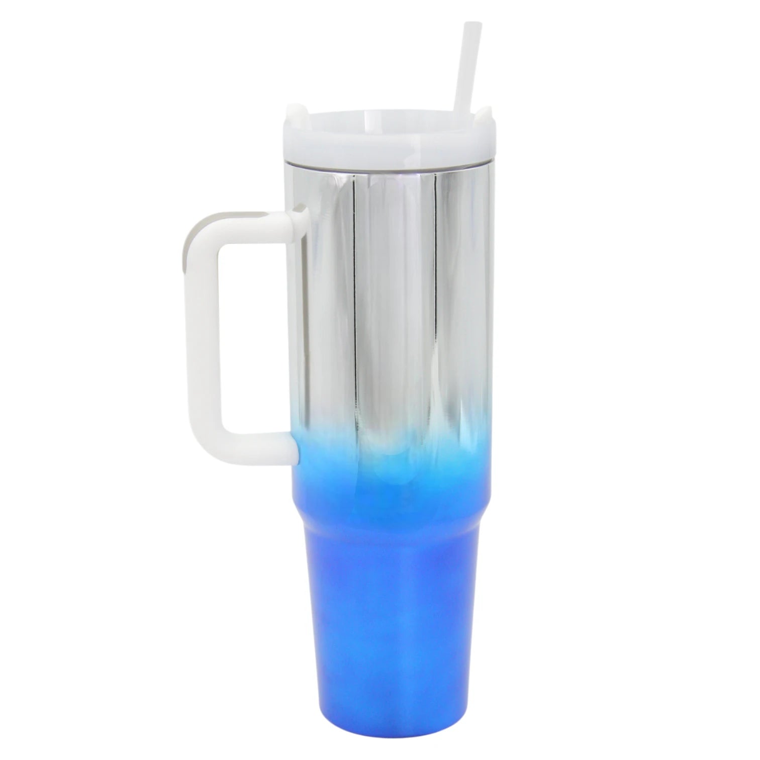 Damoo Electroplated Stainless Steel Travel Mug  with Handle & Lid – Double Wall Insulated Tumbler for Hot & Cold Drinks, Gradient Blue Silver - Damoo