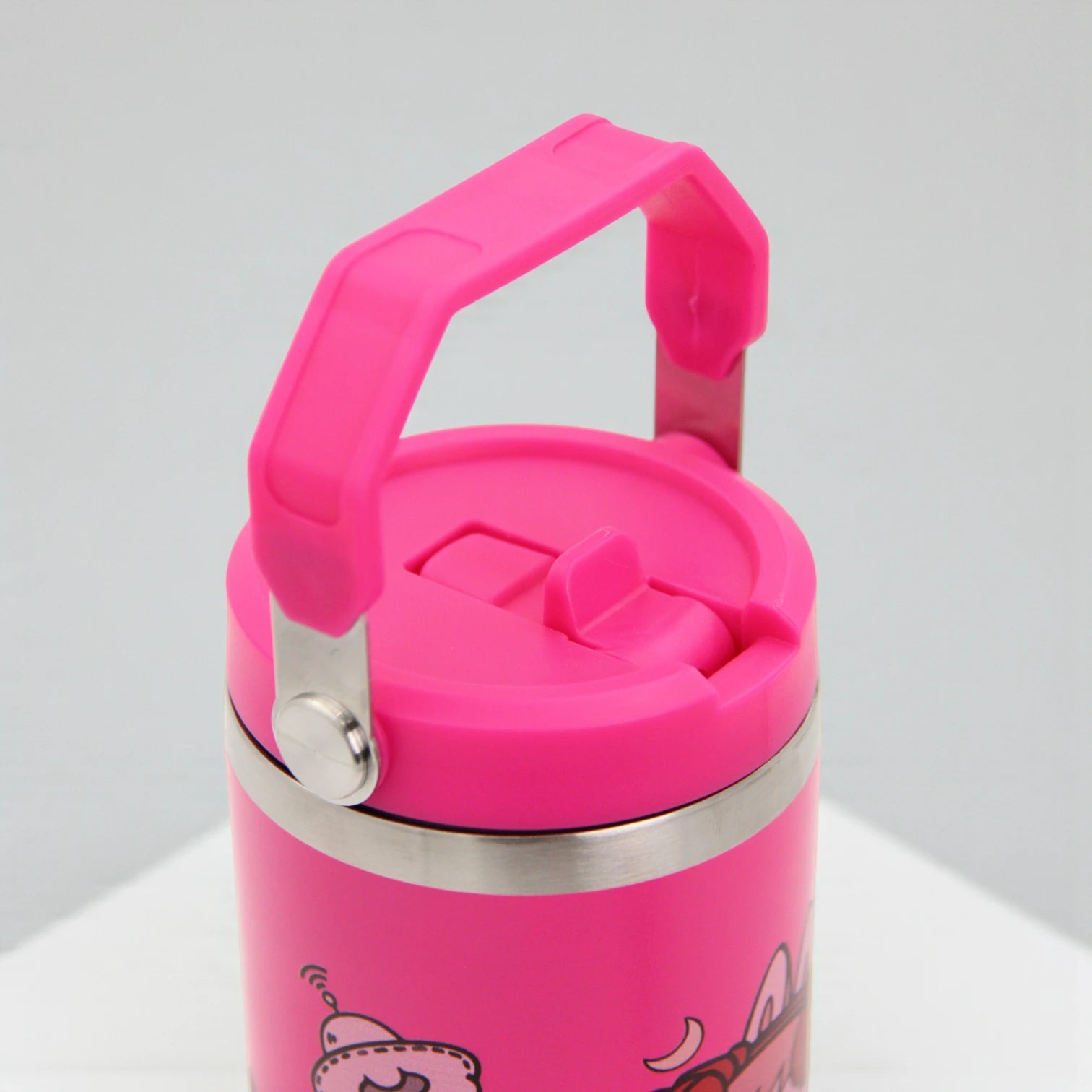 Damoo Pink Cartoon Stainless Steel Travel Tumbler 30cm – Double Wall Insulated Cup with Handle & Lid, Cute Character Design, 850ml Capacity - Damoo
