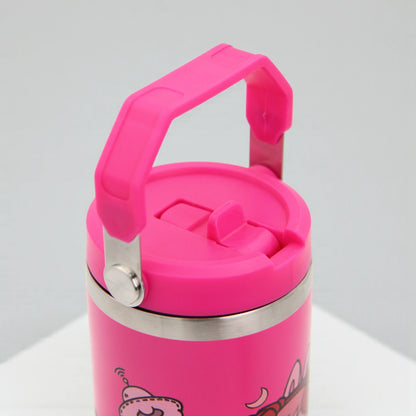 Damoo Pink Cartoon Stainless Steel Travel Tumbler 30cm – Double Wall Insulated Cup with Handle & Lid, Cute Character Design, 850ml Capacity - Damoo