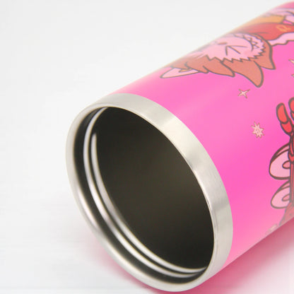 Damoo Pink Cartoon Stainless Steel Travel Tumbler 30cm – Double Wall Insulated Cup with Handle & Lid, Cute Character Design, 850ml Capacity - Damoo