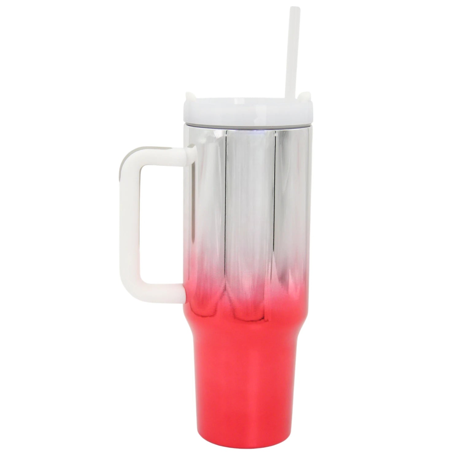 Damoo Electroplated Stainless Steel Travel Mug 50oz with Handle & Lid – Double Wall Insulated Gradient Red Silver Tumbler for Hot & Cold Drinks - Damoo