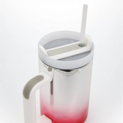 Damoo Electroplated Stainless Steel Travel Mug 50oz with Handle & Lid – Double Wall Insulated Gradient Red Silver Tumbler for Hot & Cold Drinks - Damoo