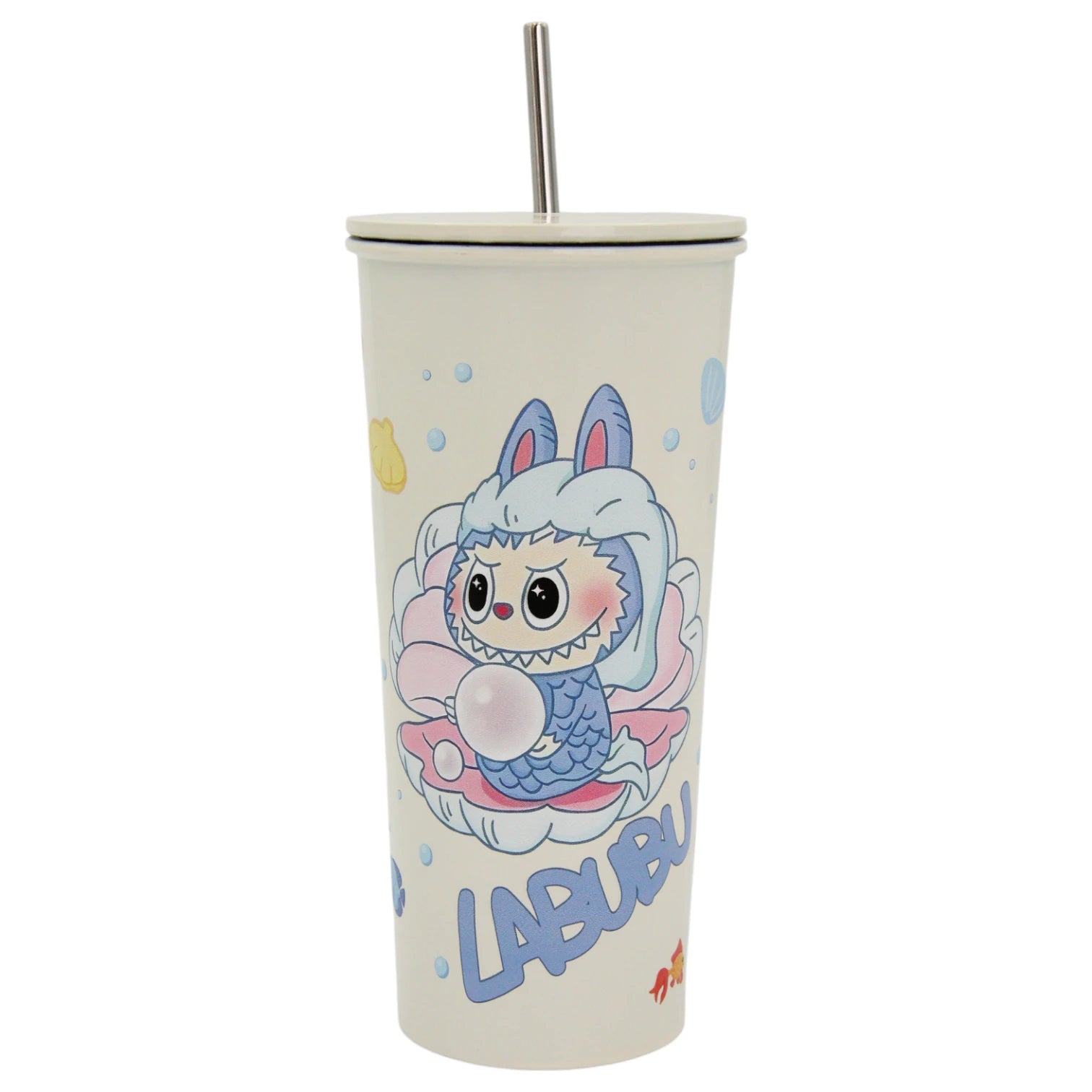 Damoo LABUBU Cartoon Stainless Steel Tumbler 18cm with Lid & Straw – Double Wall Insulated Cup for Hot & Cold Drinks, Cute Character Design - Damoo