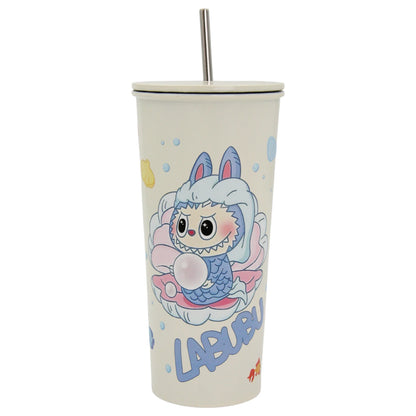 Damoo LABUBU Cartoon Stainless Steel Tumbler 18cm with Lid & Straw – Double Wall Insulated Cup for Hot & Cold Drinks, Cute Character Design - Damoo