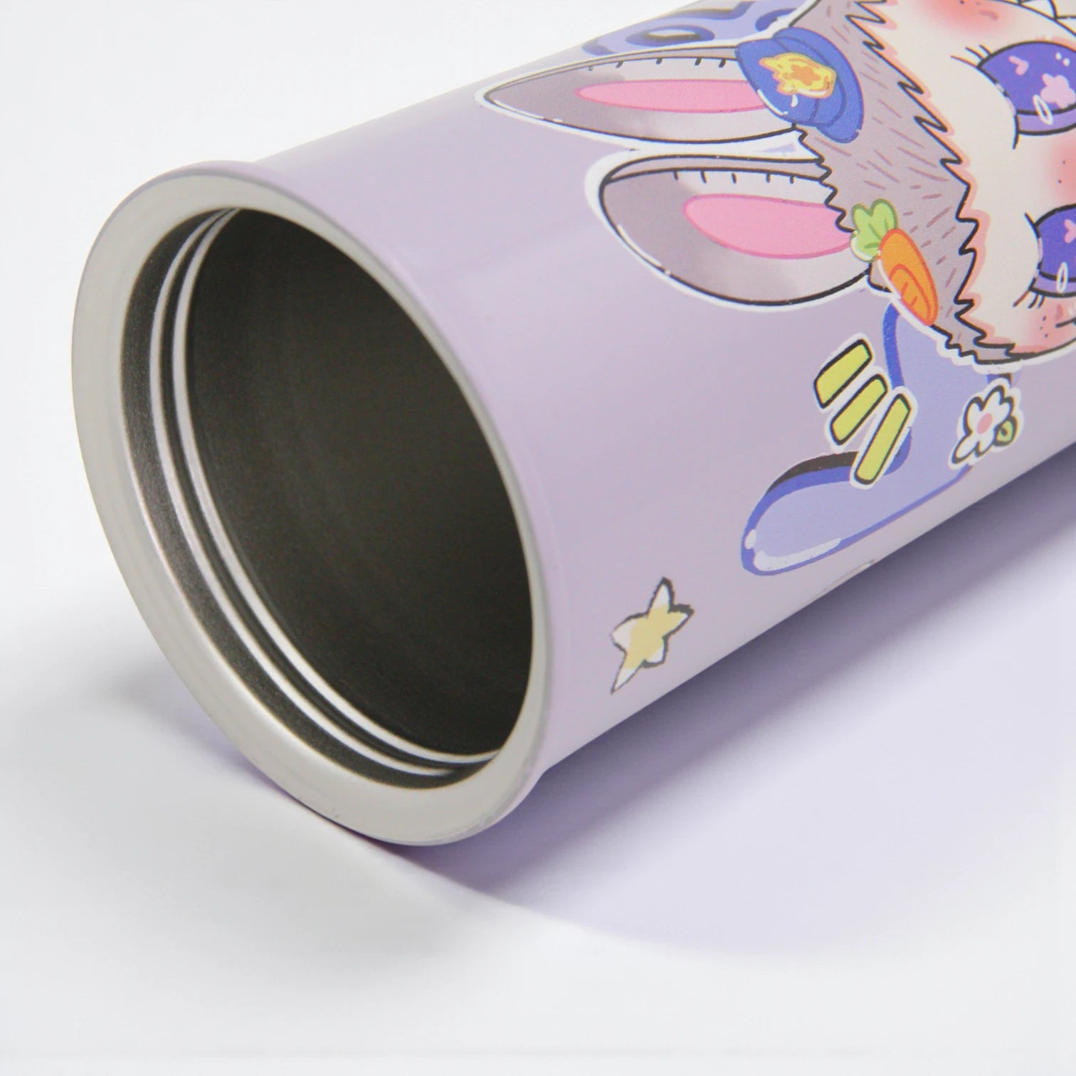 Damoo Purple Cartoon Stainless Steel Tumbler 18cm with Lid & Straw – Double Wall Insulated Cup for Hot & Cold Drinks, Cute Bunny Character Design - Damoo