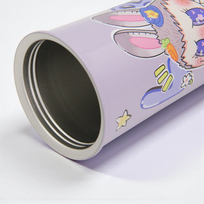 Damoo Purple Cartoon Stainless Steel Tumbler 18cm with Lid & Straw – Double Wall Insulated Cup for Hot & Cold Drinks, Cute Bunny Character Design - Damoo