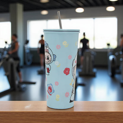 Cute Cartoon Stainless Steel Tumbler Cup with Lid & Straw – Insulated Reusable Travel Mug for Hot & Cold Drinks – Leak-Proof, Eco-Friendly, 500ml - Damoo