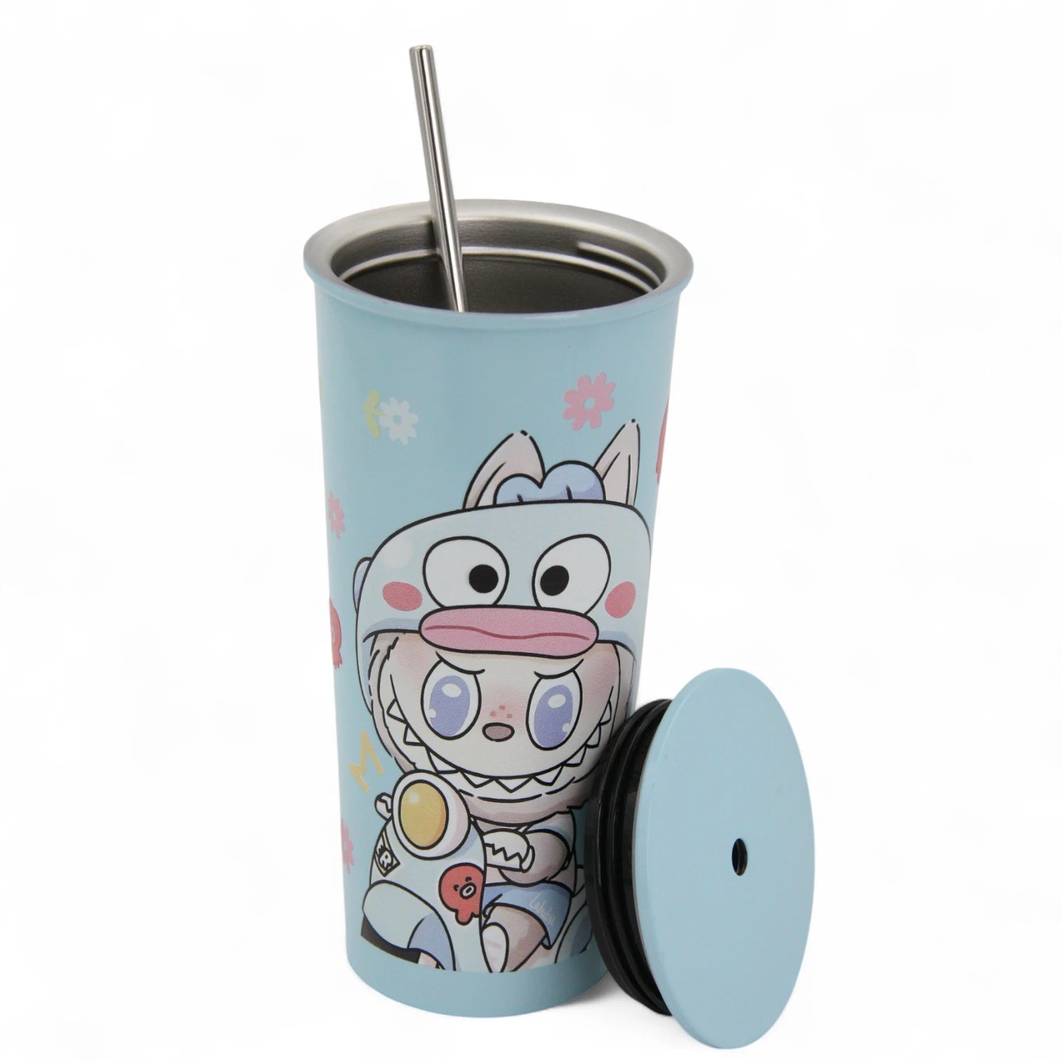 Cute Cartoon Stainless Steel Tumbler Cup with Lid & Straw – Insulated Reusable Travel Mug for Hot & Cold Drinks – Leak-Proof, Eco-Friendly, 500ml - Damoo