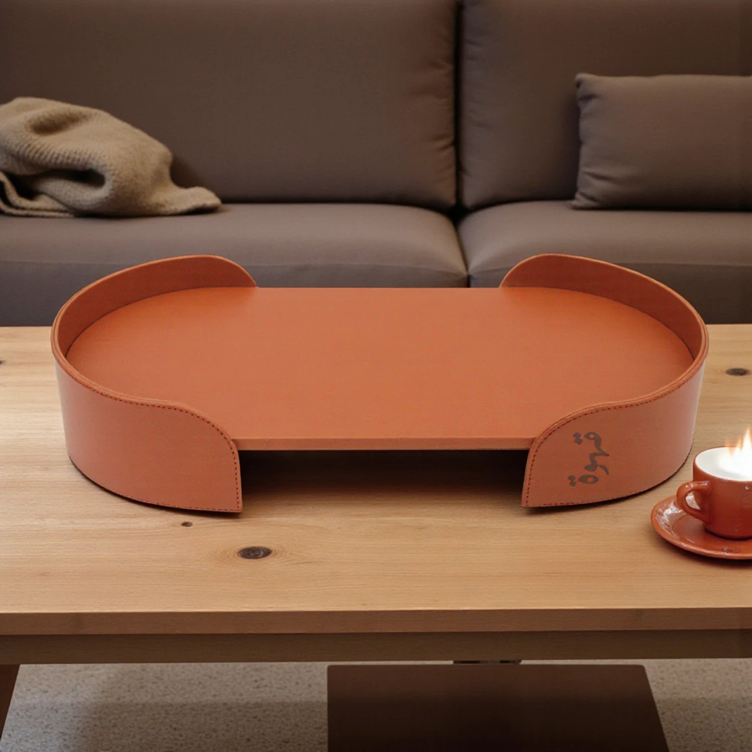 Damoo Luxury Leather Oval Tray – Elegant Coffee Serving Tray | Stylish Oval Shape for Home, Office & Gifting - Damoo