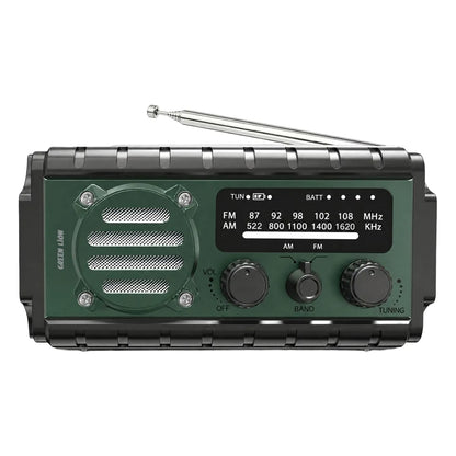 GREEN LION G-RADIO راديو طوارئ 20000mAh وبنك طاقة ومصباح | لوح شمسي، شحن يدوي، مقاومة ماء IPX6، إنذار SOS ومصباح قراءة