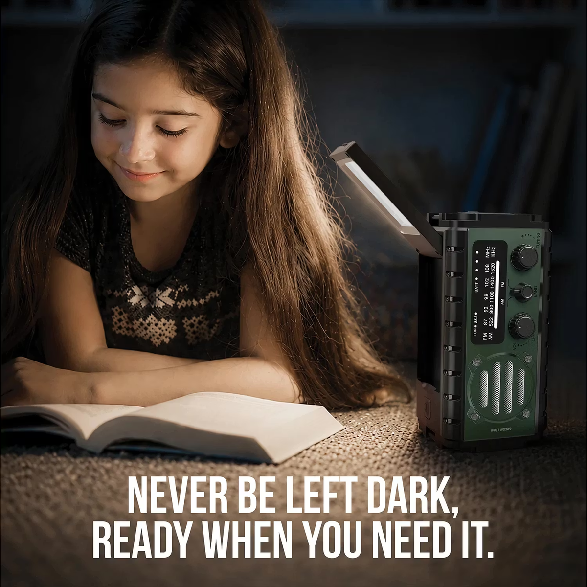 GREEN LION G-RADIO راديو طوارئ 20000mAh وبنك طاقة ومصباح | لوح شمسي، شحن يدوي، مقاومة ماء IPX6، إنذار SOS ومصباح قراءة