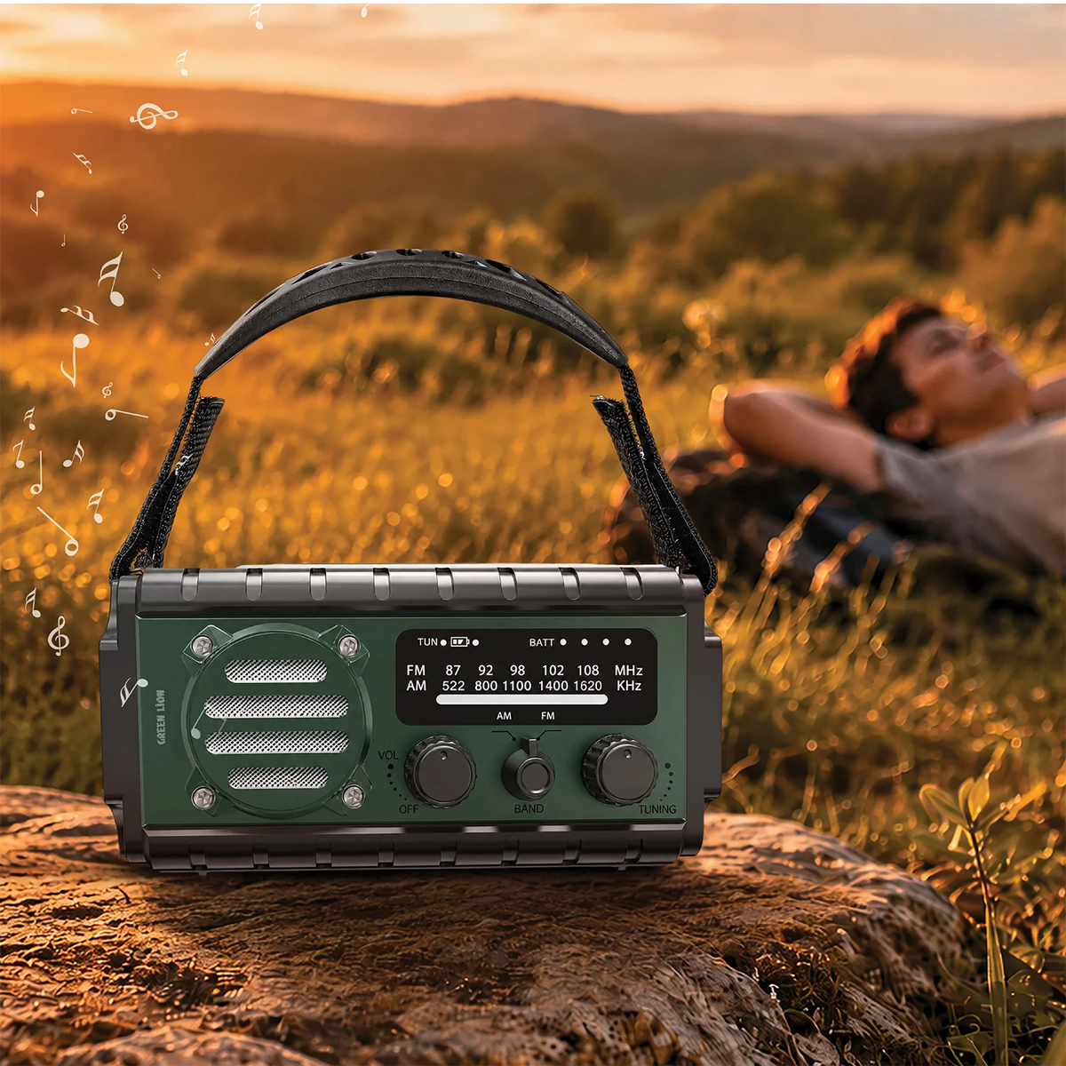 GREEN LION G-RADIO راديو طوارئ 20000mAh وبنك طاقة ومصباح | لوح شمسي، شحن يدوي، مقاومة ماء IPX6، إنذار SOS ومصباح قراءة
