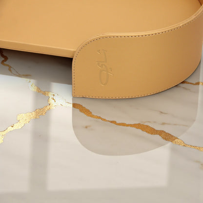 Damoo Premium Oval Leather Serving Tray | Elegant Decorative Tea Table Tray for Home, Office & Hospitality Use - Damoo