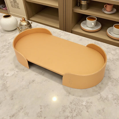 Damoo Premium Oval Leather Serving Tray | Elegant Decorative Tea Table Tray for Home, Office & Hospitality Use - Damoo