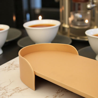 Damoo Premium Oval Leather Serving Tray | Elegant Decorative Tea Table Tray for Home, Office & Hospitality Use - Damoo