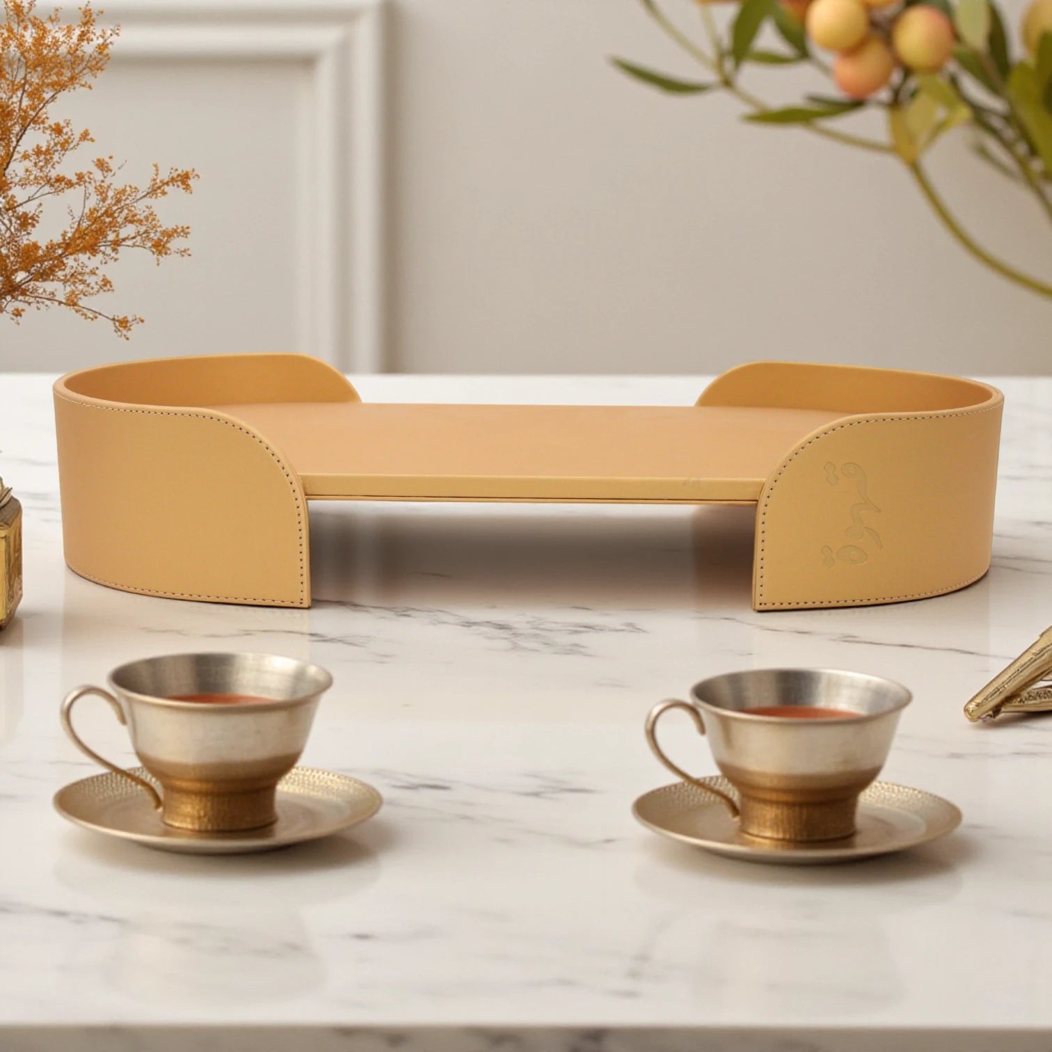 Damoo Luxury Leather Oval Tray – Elegant Coffee Serving Tray | Stylish Oval Shape for Home, Office & Gifting - Damoo