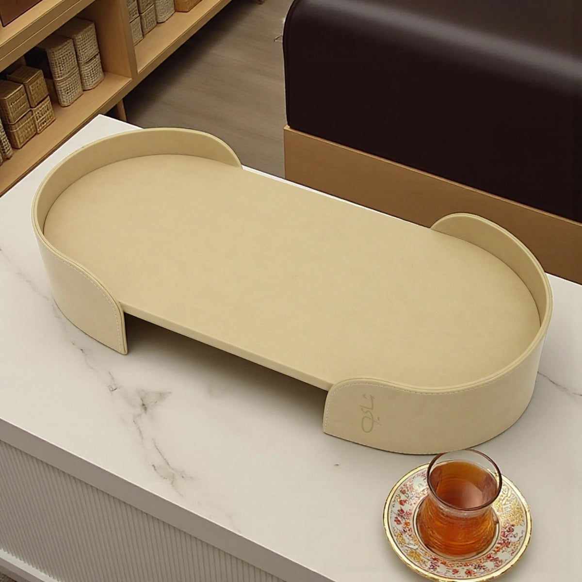 Damoo Premium Oval Leather Serving Tray | Elegant Decorative Tea Table Tray for Home, Office & Hospitality Use - Damoo