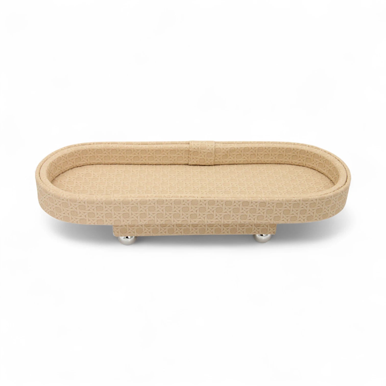 Beige Leather Serving Tray with Silver Ball Feet | Elegant Faux Leather Design for Tea, Coffee, Snacks & Home Décor - Damoo