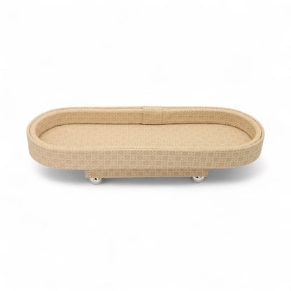 Beige Leather Serving Tray with Silver Ball Feet | Elegant Faux Leather Design for Tea, Coffee, Snacks & Home Décor - Damoo