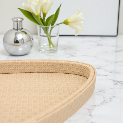 Luxury Leather Tray –  with Chrome Ball Feet | Beige Decorative Serving Trays for Tea, Coffee & Home Décor - Damoo