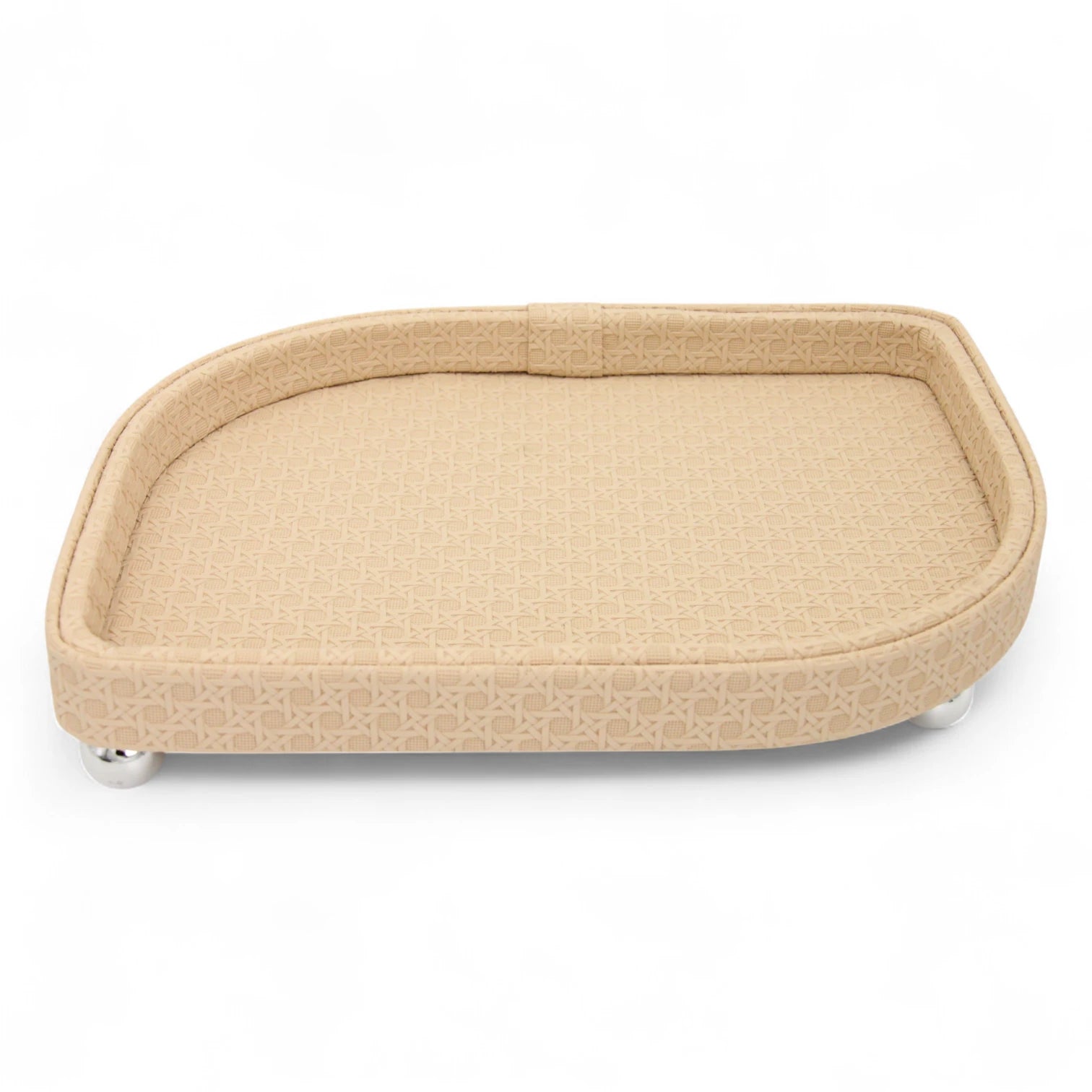 Elegant Beige Oval Serving Tray with Textured Pattern & Chrome Ball Feet | Decorative Coffee & Tea Table Organizer - Damoo