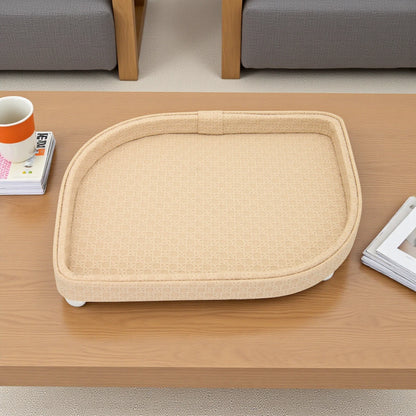 Elegant Beige Oval Serving Tray with Textured Pattern & Chrome Ball Feet | Decorative Coffee & Tea Table Organizer - Damoo