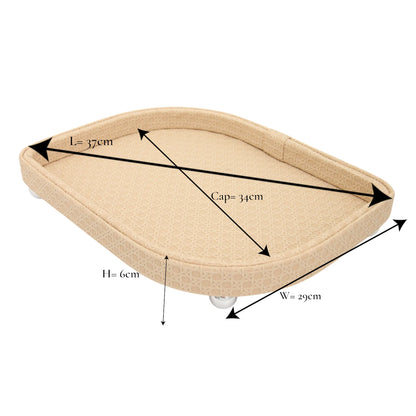Elegant Beige Oval Serving Tray with Textured Pattern & Chrome Ball Feet | Decorative Coffee & Tea Table Organizer - Damoo