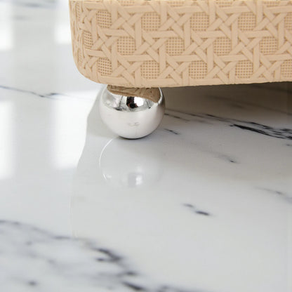 Elegant Beige Oval Serving Tray with Textured Pattern & Chrome Ball Feet | Decorative Coffee & Tea Table Organizer - Damoo