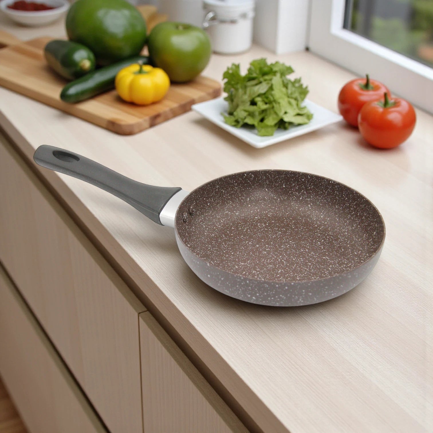 Baroly 3 Pcs Fry Pan Set (20cm, 24cm, 28cm) | Non-Stick Marble Coating | Induction & Oven Safe | Durable Aluminum Cookware with Soft-Touch Handles - Damoo
