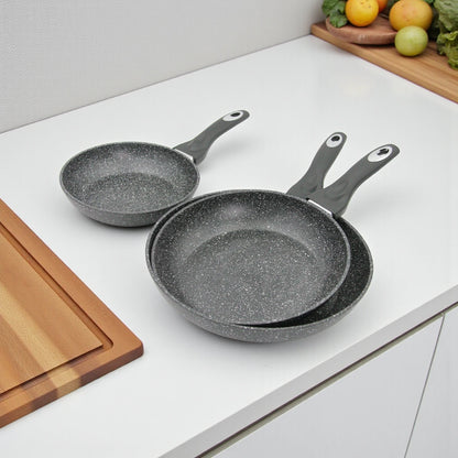 Baroly Stone Style Non-Stick Frying Pan Set | 3-Piece Cookware with Reinforced Mineral Coating | PFOA & Nickel Free | Works on All Stovetops (20cm, 24cm, 28cm) - Damoo