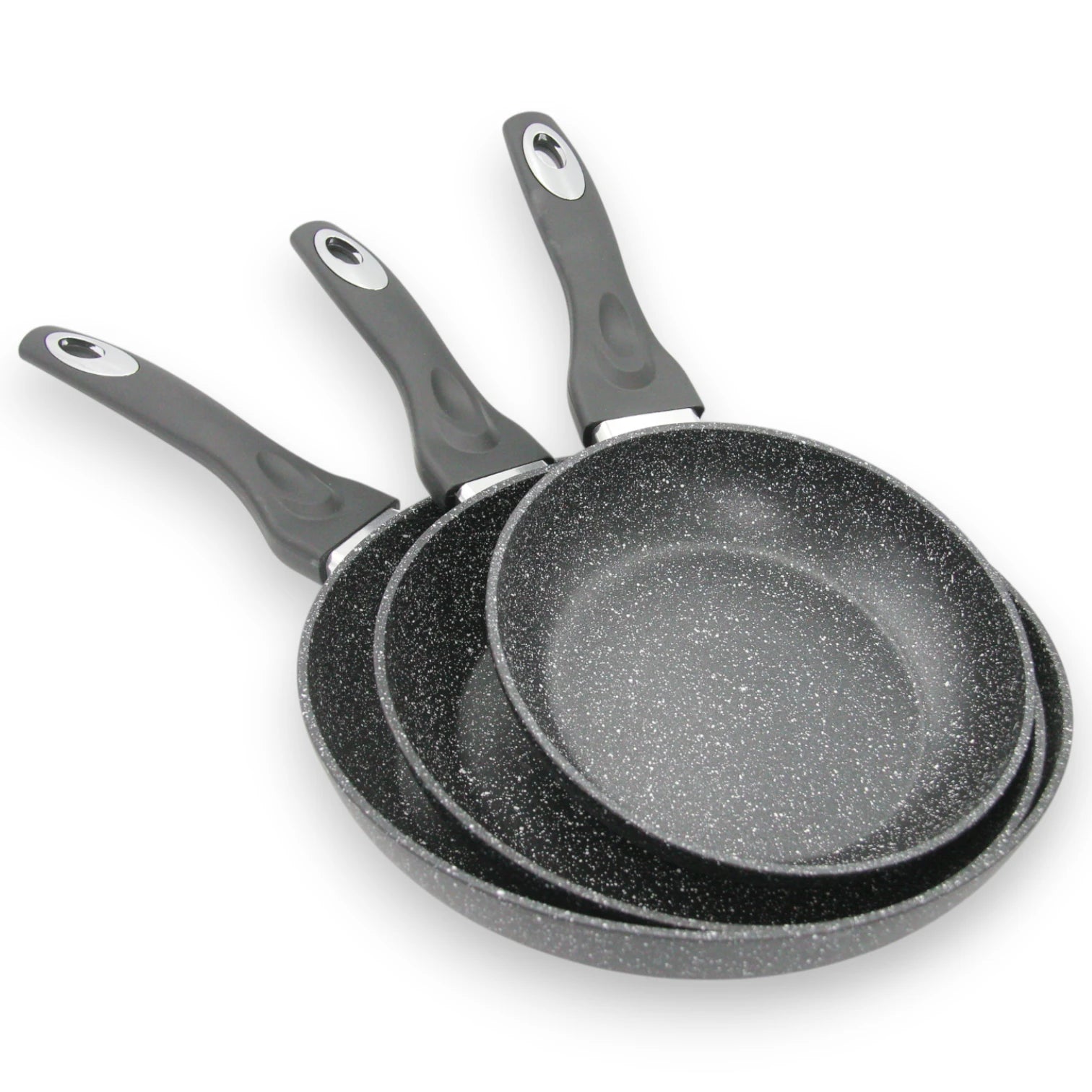 Baroly Stone Style Non-Stick Frying Pan Set | 3-Piece Cookware with Reinforced Mineral Coating | PFOA & Nickel Free | Works on All Stovetops (20cm, 24cm, 28cm) - Damoo