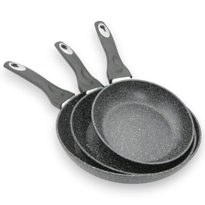 Baroly Stone Style Non-Stick Frying Pan Set | 3-Piece Cookware with Reinforced Mineral Coating | PFOA & Nickel Free | Works on All Stovetops (20cm, 24cm, 28cm) - Damoo