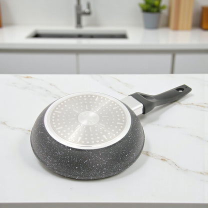 Baroly Stone Style Non-Stick Frying Pan Set | 3-Piece Cookware with Reinforced Mineral Coating | PFOA & Nickel Free | Works on All Stovetops (20cm, 24cm, 28cm) - Damoo
