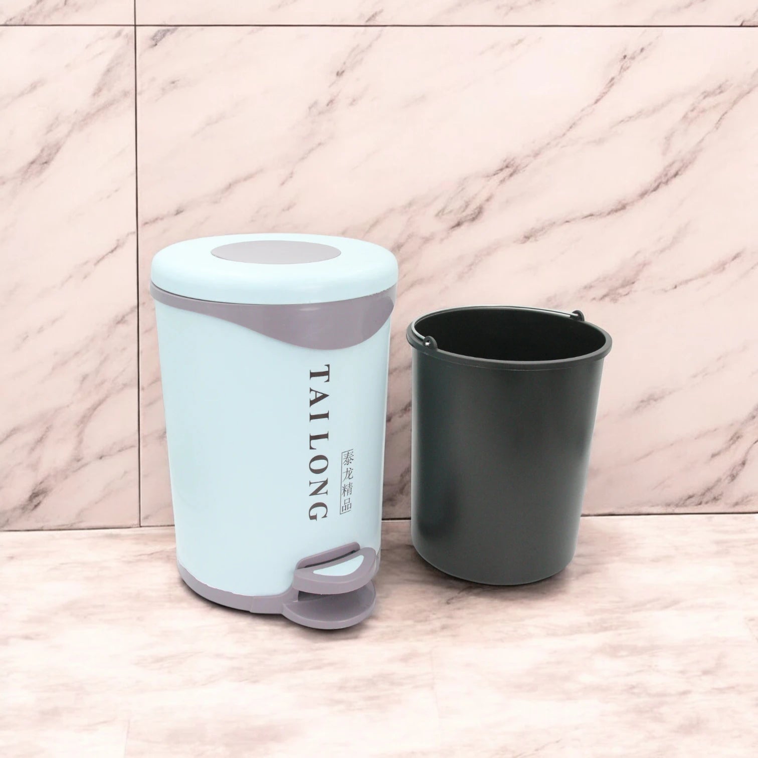 TAILONG Light Blue Pedal Bin with Removable Inner Bucket | Trash Can with Lid | Hands-Free Waste Bin for Kitchen, Bathroom & Office