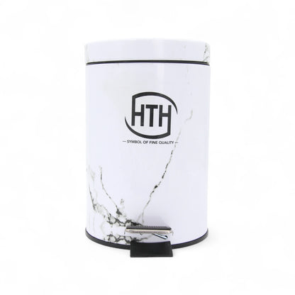 HTH Marble Design Pedal Bin with Inner Removable Bucket | Stylish Hygienic Waste Bin with Foot Pedal | Bathroom & Kitchen Trash Can – 12L