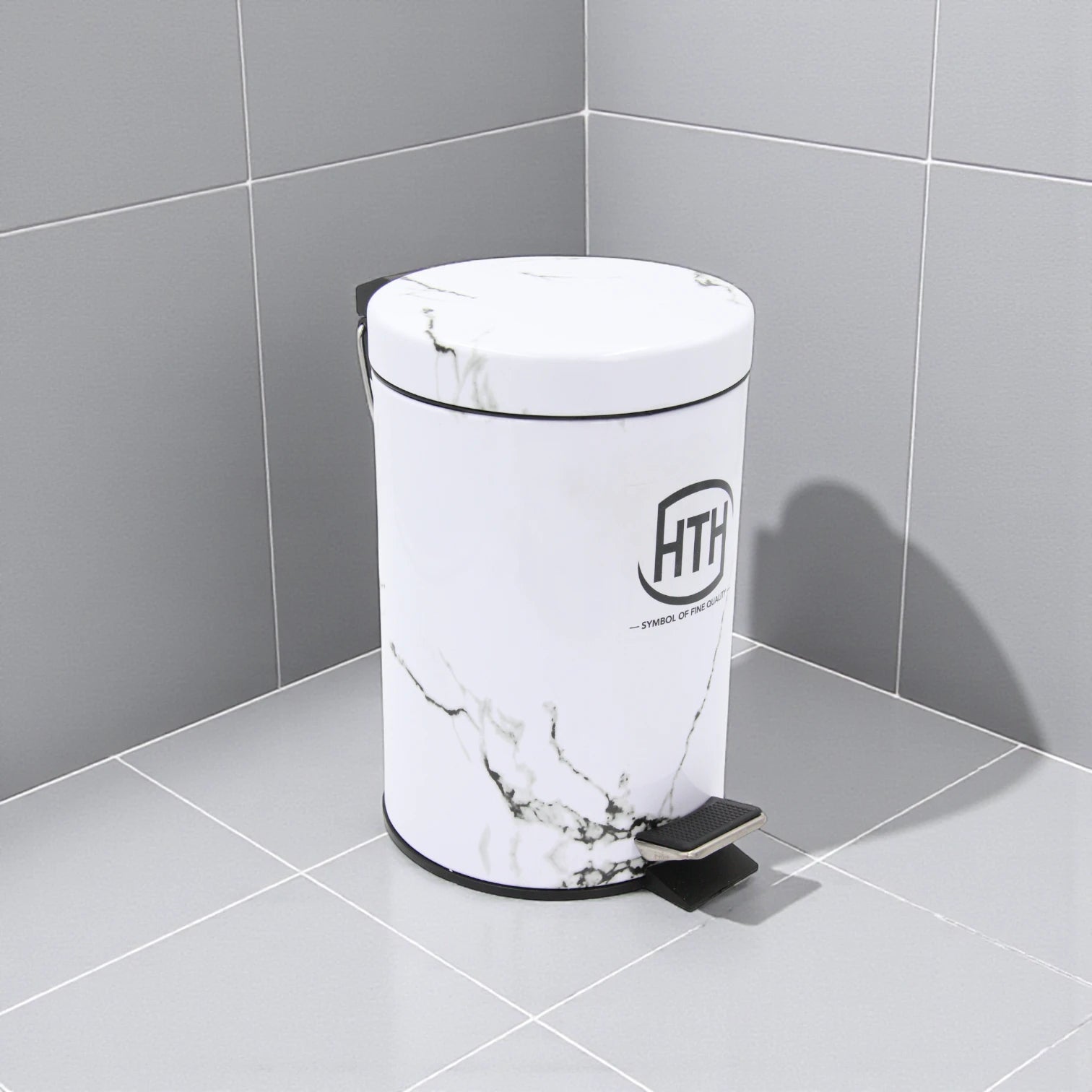 HTH Marble Design Pedal Bin with Inner Removable Bucket | Stylish Hygienic Waste Bin with Foot Pedal | Bathroom & Kitchen Trash Can – 12L