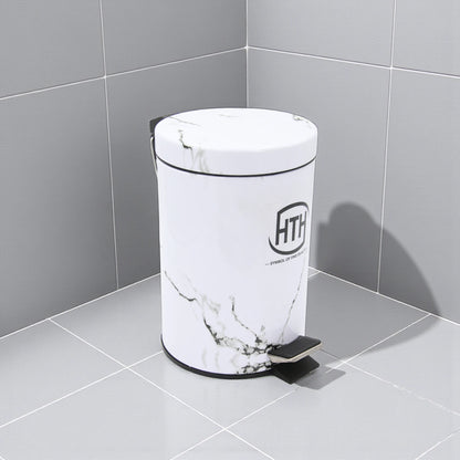 HTH Marble Design Pedal Bin with Inner Removable Bucket | Stylish Hygienic Waste Bin with Foot Pedal | Bathroom & Kitchen Trash Can – 12L