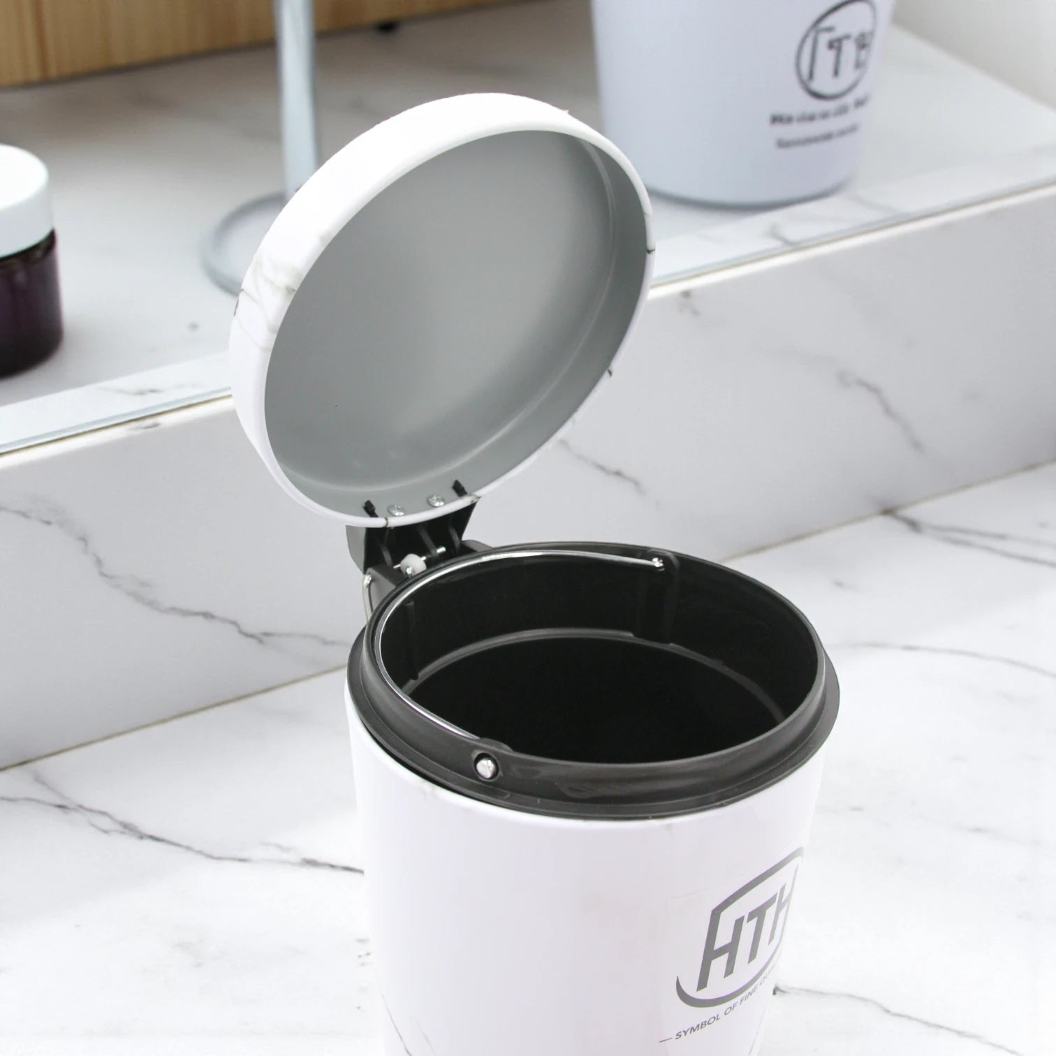 HTH Marble Design Pedal Bin with Inner Removable Bucket | Stylish Hygienic Waste Bin with Foot Pedal | Bathroom & Kitchen Trash Can – 12L