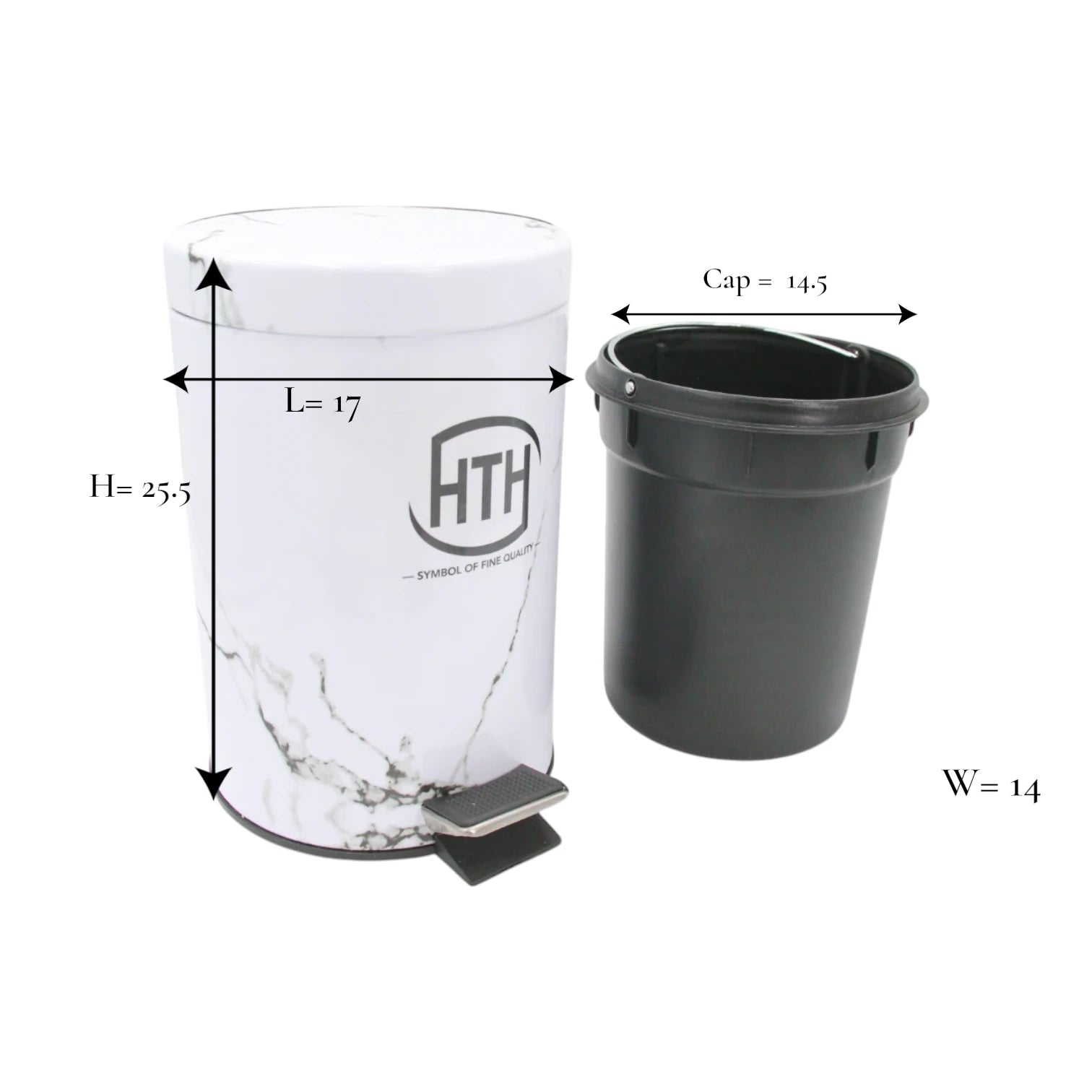 HTH Marble Design Pedal Bin with Inner Removable Bucket | Stylish Hygienic Waste Bin with Foot Pedal | Bathroom & Kitchen Trash Can – 12L
