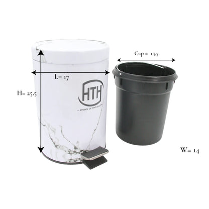 HTH Marble Design Pedal Bin with Inner Removable Bucket | Stylish Hygienic Waste Bin with Foot Pedal | Bathroom & Kitchen Trash Can – 12L