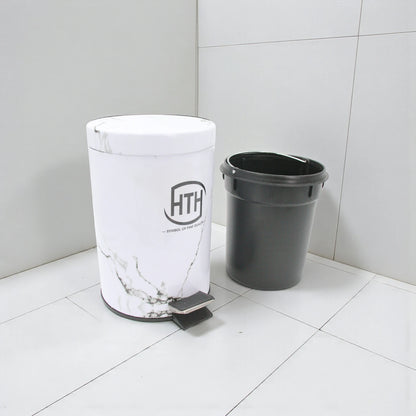 HTH Marble Design Pedal Bin with Inner Removable Bucket | Stylish Hygienic Waste Bin with Foot Pedal | Bathroom & Kitchen Trash Can – 12L