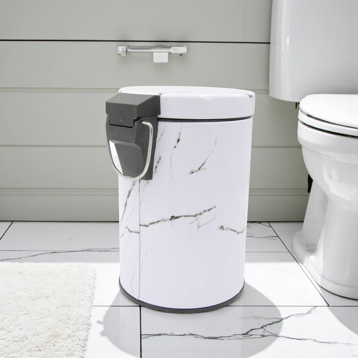 HTH Marble Design Pedal Bin with Inner Removable Bucket | Stylish Hygienic Waste Bin with Foot Pedal | Bathroom & Kitchen Trash Can – 12L