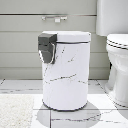 HTH Marble Design Pedal Bin with Inner Removable Bucket | Stylish Hygienic Waste Bin with Foot Pedal | Bathroom & Kitchen Trash Can – 12L