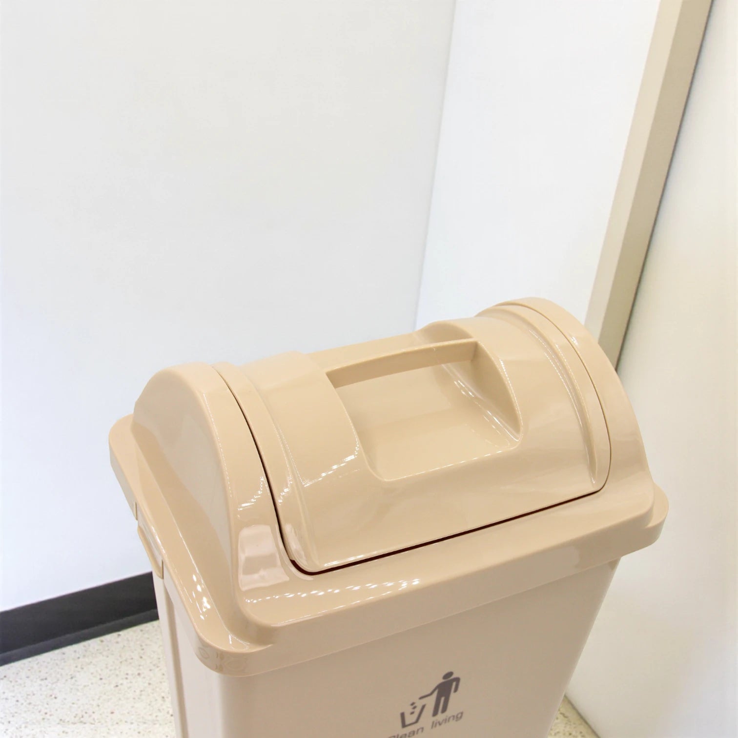 Beige Plastic Swing Top Trash Bin with Inner Removable Bucket | Clean Living | Durable, Compact & Stylish Waste Bin