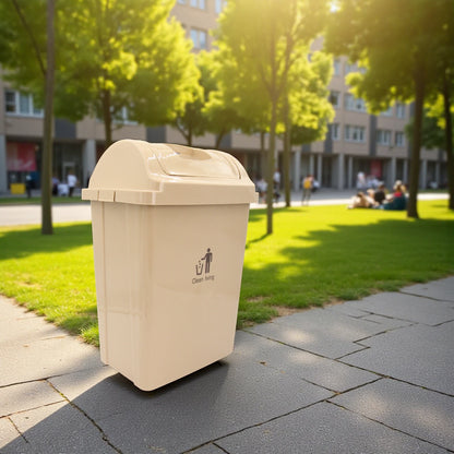 Beige Plastic Swing Top Trash Bin with Inner Removable Bucket | Clean Living | Durable, Compact & Stylish Waste Bin