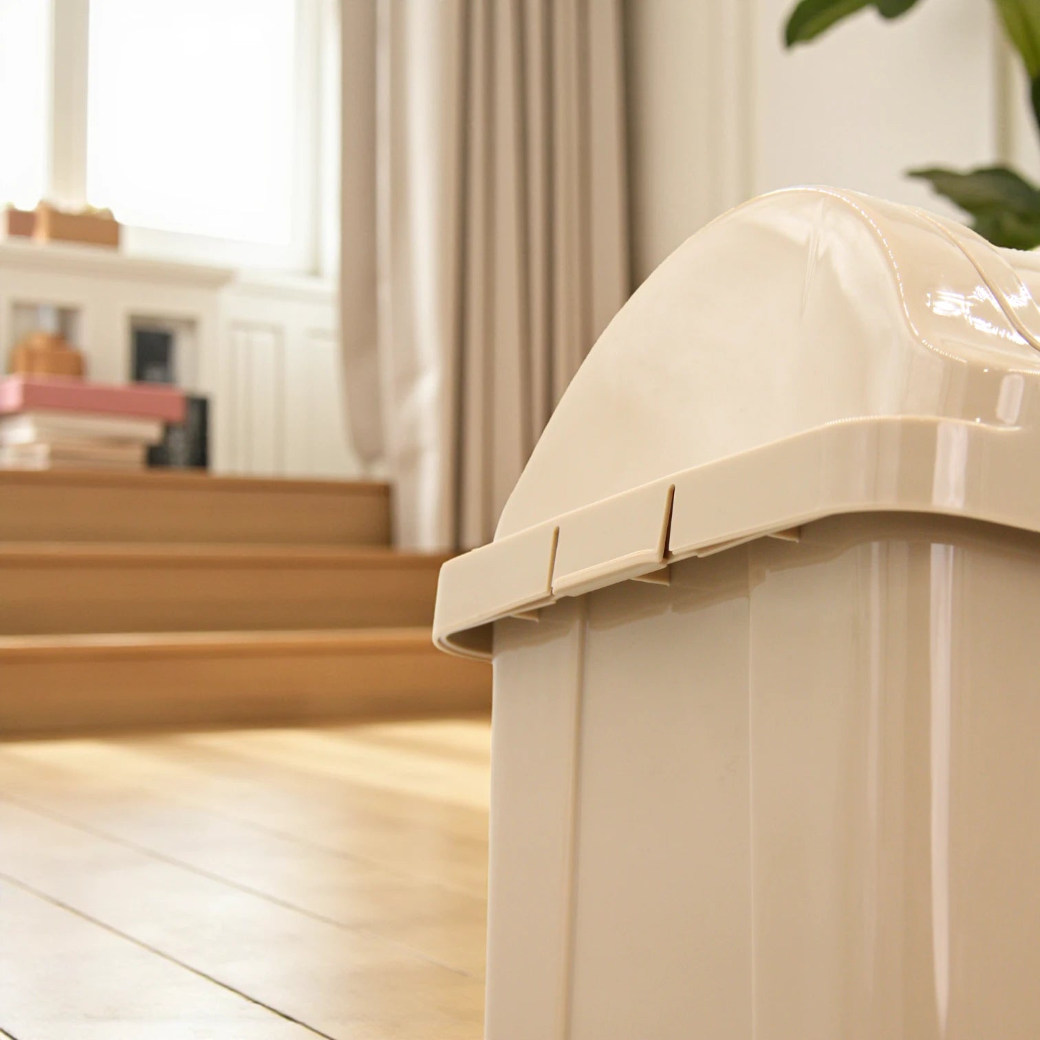 Beige Plastic Swing Top Trash Bin with Inner Removable Bucket | Clean Living | Durable, Compact & Stylish Waste Bin