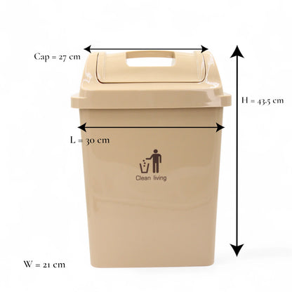 Beige Plastic Swing Top Trash Bin with Inner Removable Bucket | Clean Living | Durable, Compact & Stylish Waste Bin
