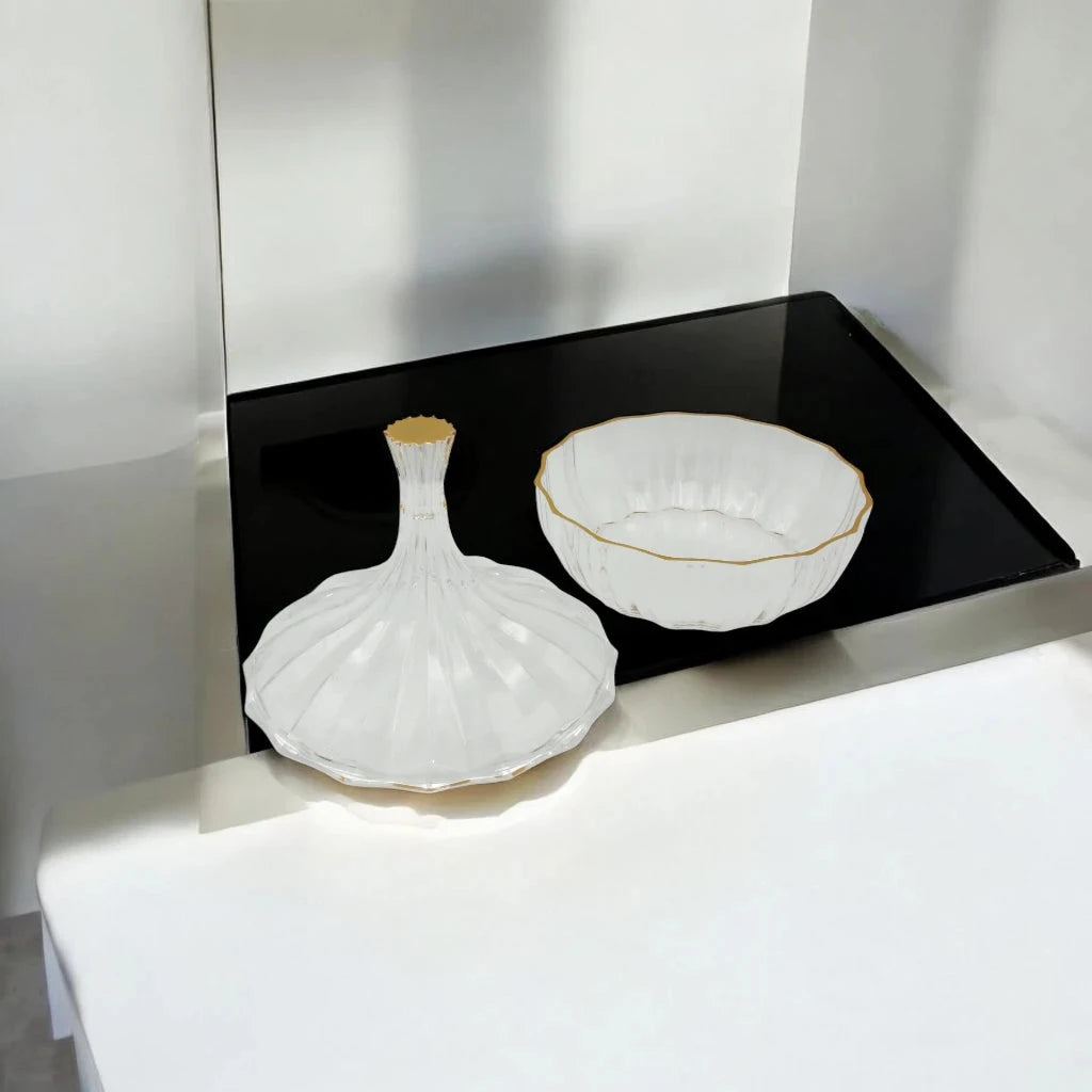 Elegant Serving Dish with Lid – 22cm | Shatter-Resistant | Gold Motif Design | Premium Tableware for Dining & Entertaining - Damoo